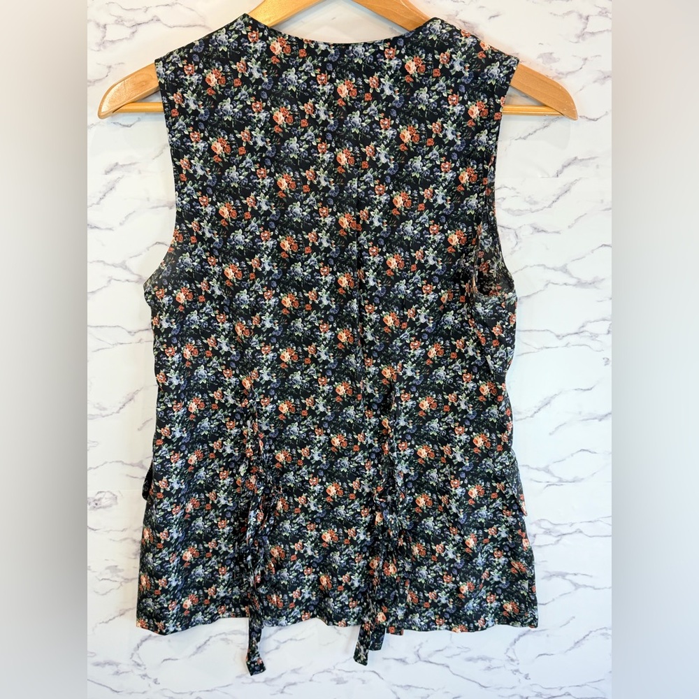Vintage In Sync Ditsy Floral Button-Front Blouse Cotagecore Tie-Hem Vest Top -S - Picture 2 of 8